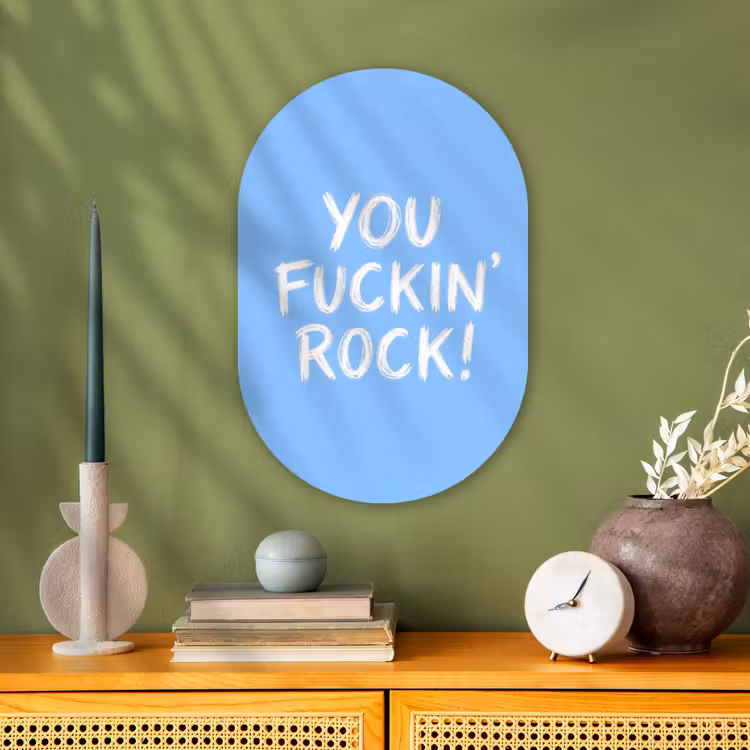 Muurovaal - Kunststof - Blauw - Wit - You fuckin rock — 2