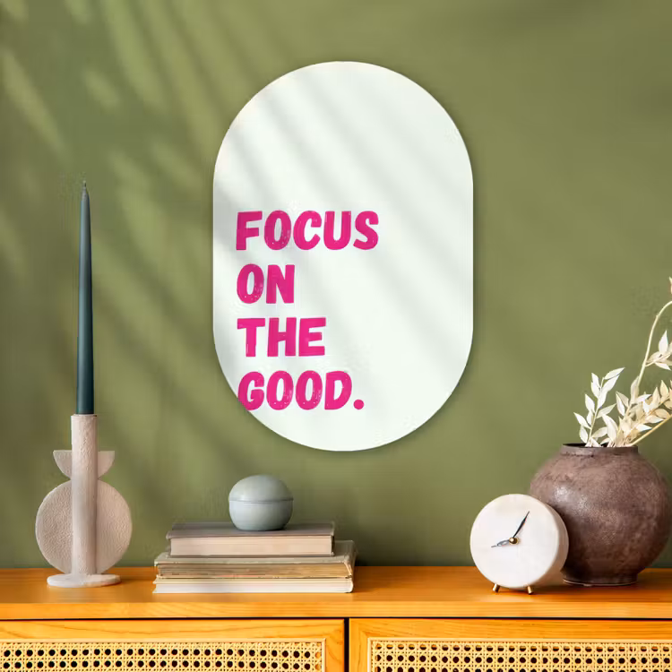 Muurovaal - Kunststof - Focus on the good - Beige - Roze — 2