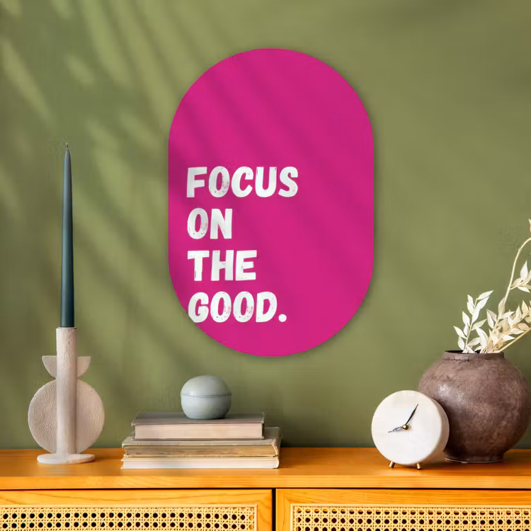 Muurovaal - Kunststof - Focus on the good - Roze - Simple — 1