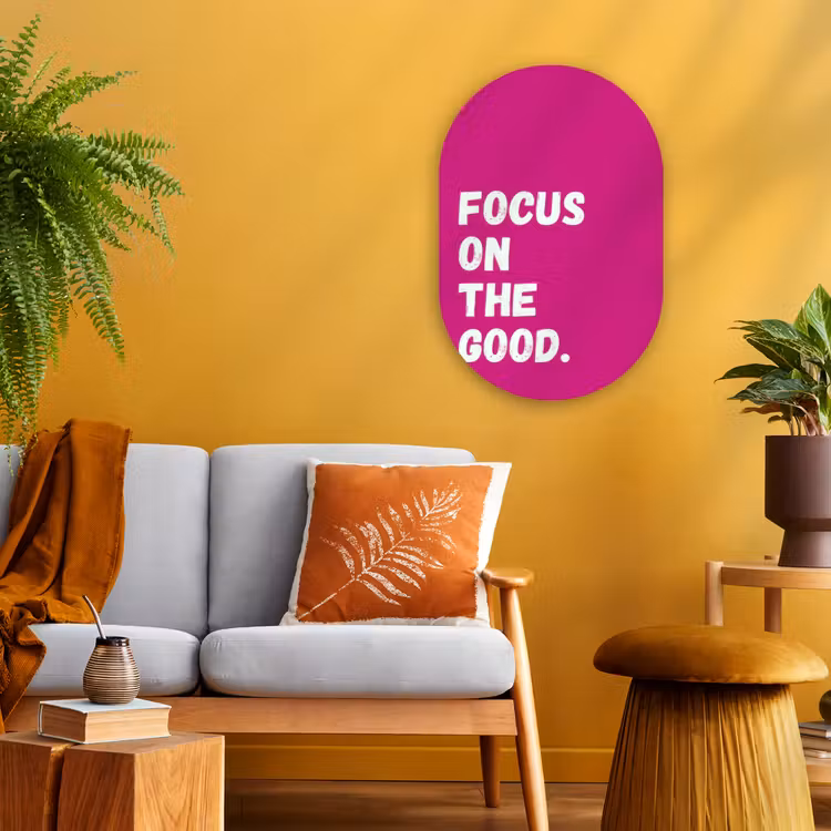 Muurovaal - Kunststof - Focus on the good - Roze - Simple — 2