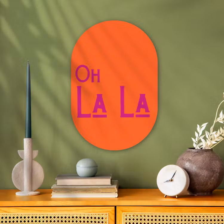 Muurovaal - Kunststof - Oh la la - Oranje - Roze - Scheeflettertype — 2