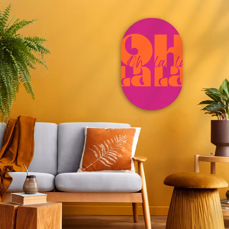 Muurovaal - Kunststof - Oh la la - Roze - Oranje - Gestapelde letters — 1