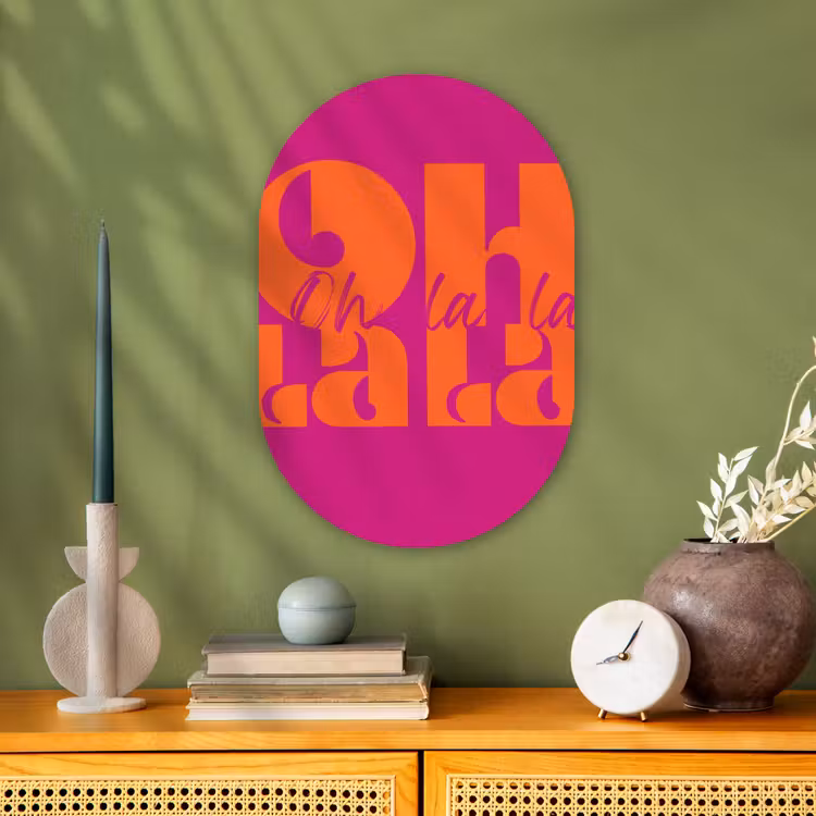 Muurovaal - Kunststof - Oh la la - Roze - Oranje - Gestapelde letters — 2