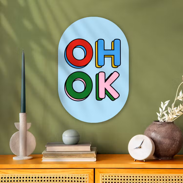 Muurovaal - Kunststof - Oh ok - Blauw - Kleurrijk — 2