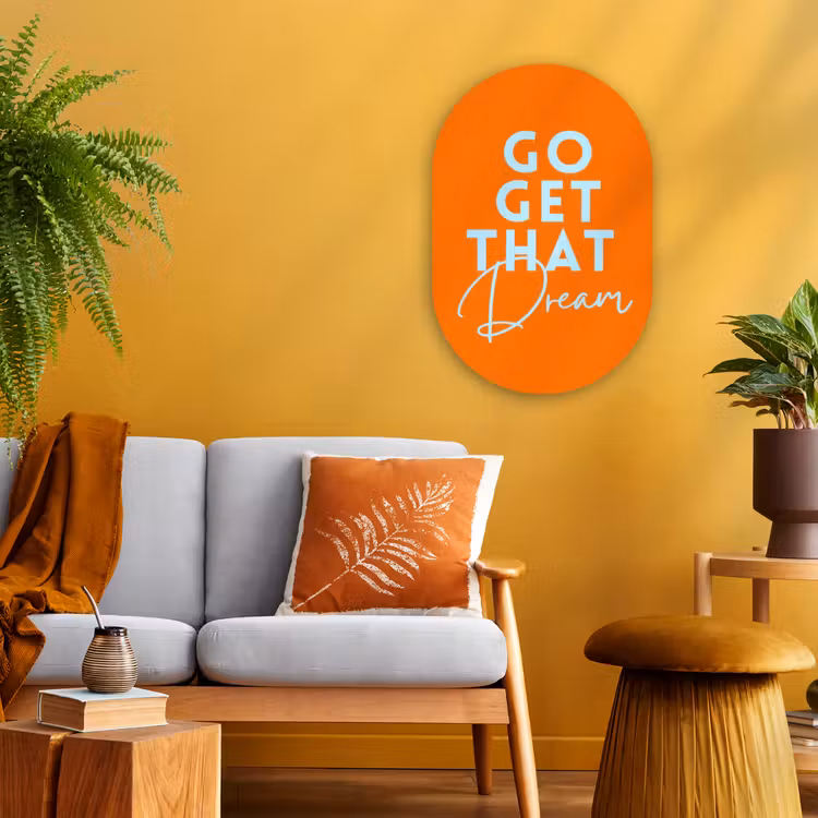 Muurovaal - Kunststof - Oranje - Blauw - Go get that dream — 2