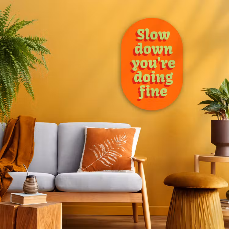 Muurovaal - Kunststof - Oranje - Slow down you're doing fine - Retro — 2