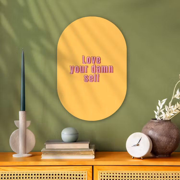 Muurovaal - Kunststof - Love yourself - Roze - Geel — 3