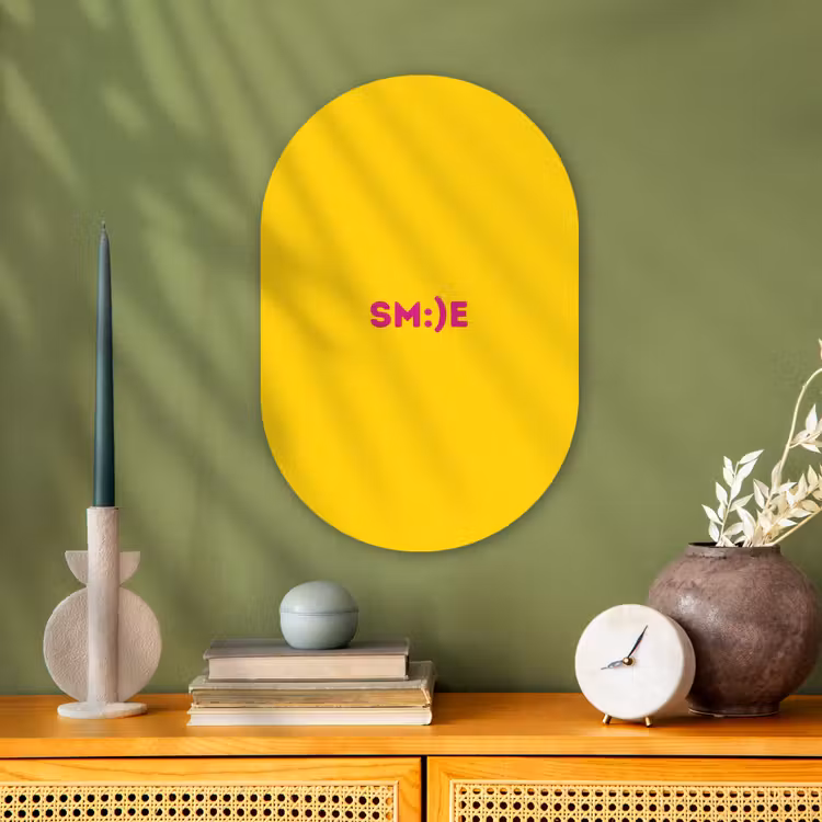 Muurovaal - Kunststof - Smile - Roze - Geel — 1