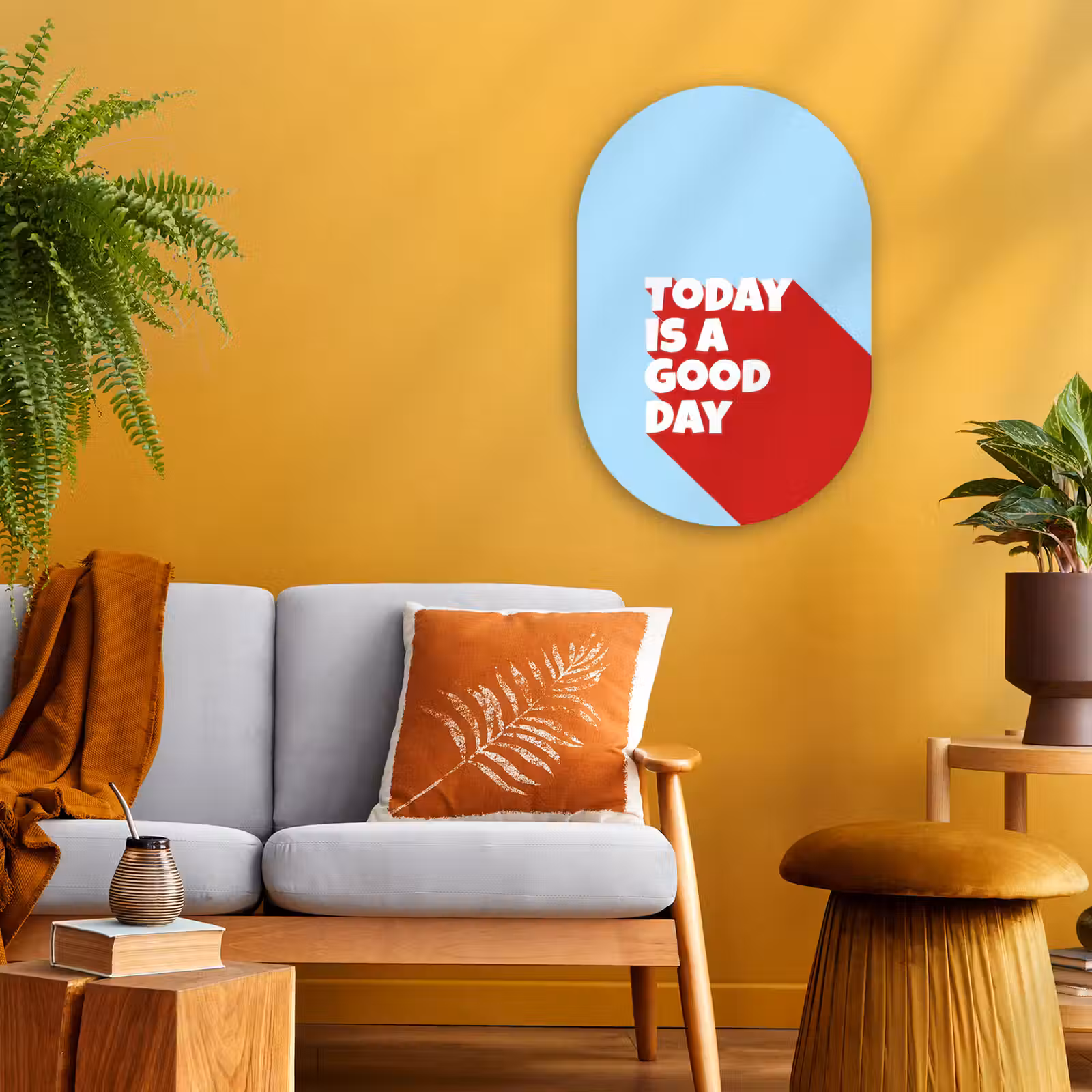 Muurovaal - Kunststof - Today is a good day - Rood - lichtblauw — 1