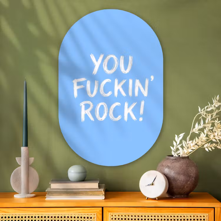 Muurovaal - Glas - Blauw - Wit - You fuckin rock — 2