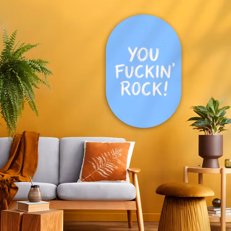 Muurovaal - Glas - Blauw - Wit - You fuckin rock — 3