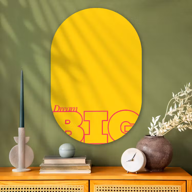 Muurovaal - Glas - Dream big - Geel - Grafisch — 2