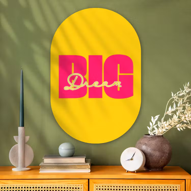 Muurovaal - Glas - Dream big - Geel - Roze — 2
