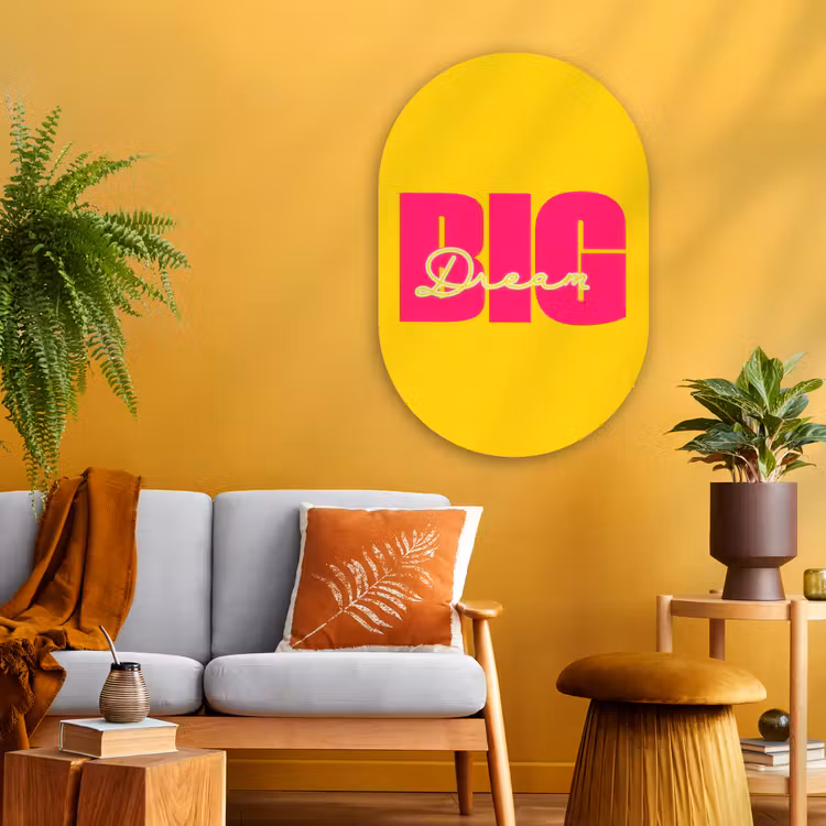 Muurovaal - Glas - Dream big - Geel - Roze — 3