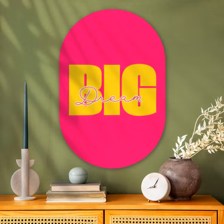 Muurovaal - Glas - Dream big - Roze - Geel - Minimalistisch — 2