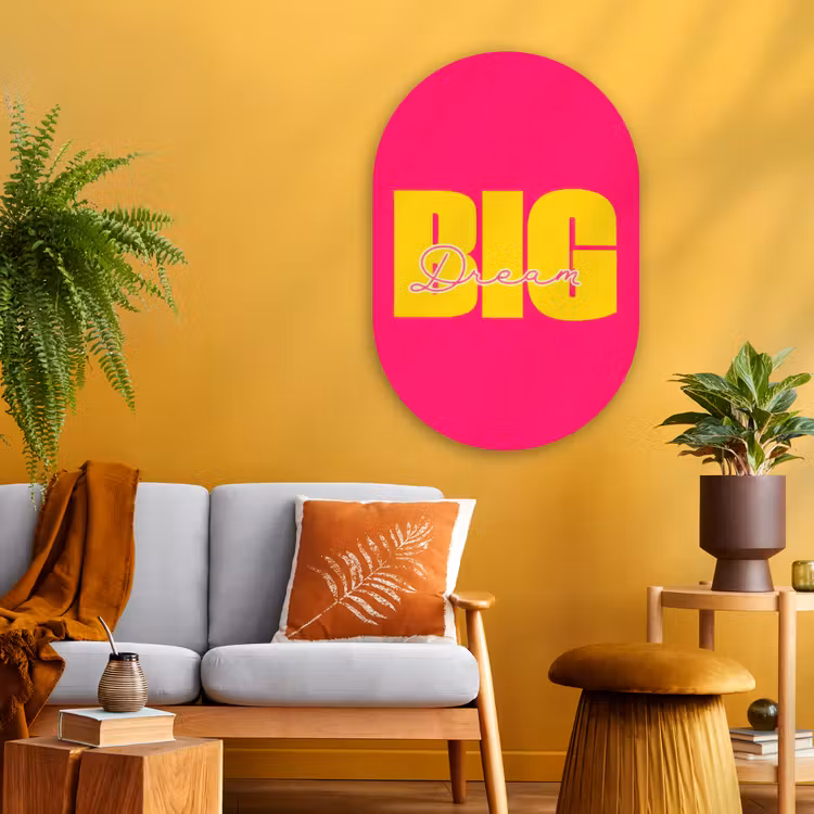 Muurovaal - Glas - Dream big - Roze - Geel - Minimalistisch — 3