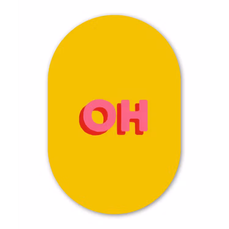 Muurovaal - Glas - Geel - Roze - Oh - 3D — 1