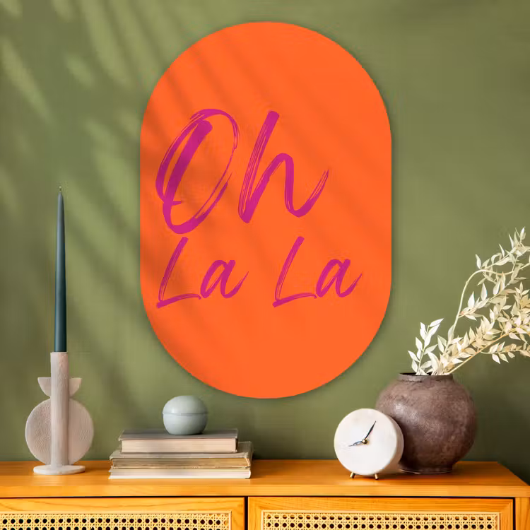 Muurovaal - Glas - Oh la la - Oranje - Roze - Grafisch — 2
