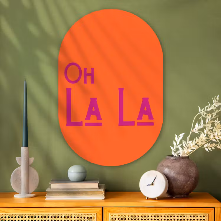 Muurovaal - Glas - Oh la la - Oranje - Roze - Scheeflettertype — 2