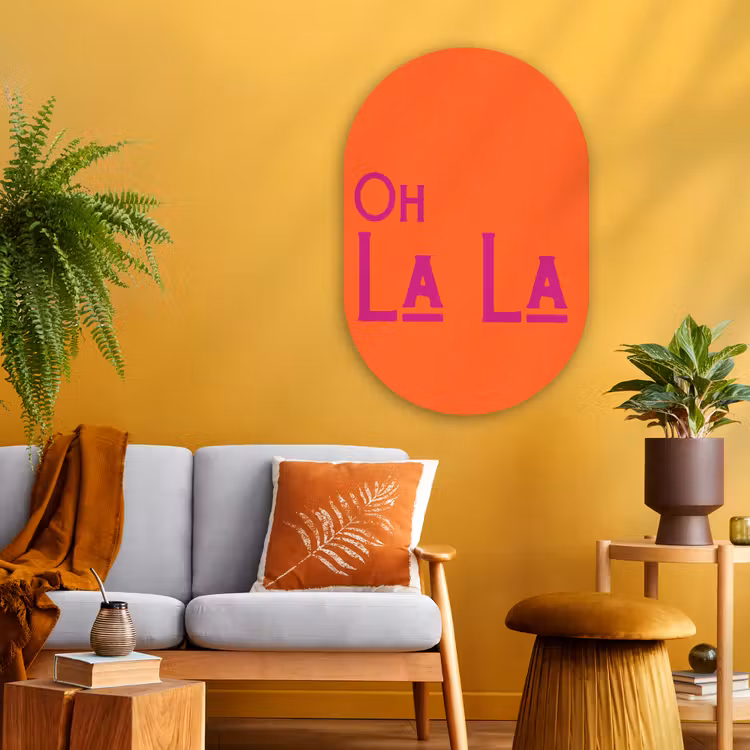 Muurovaal - Glas - Oh la la - Oranje - Roze - Scheeflettertype — 3