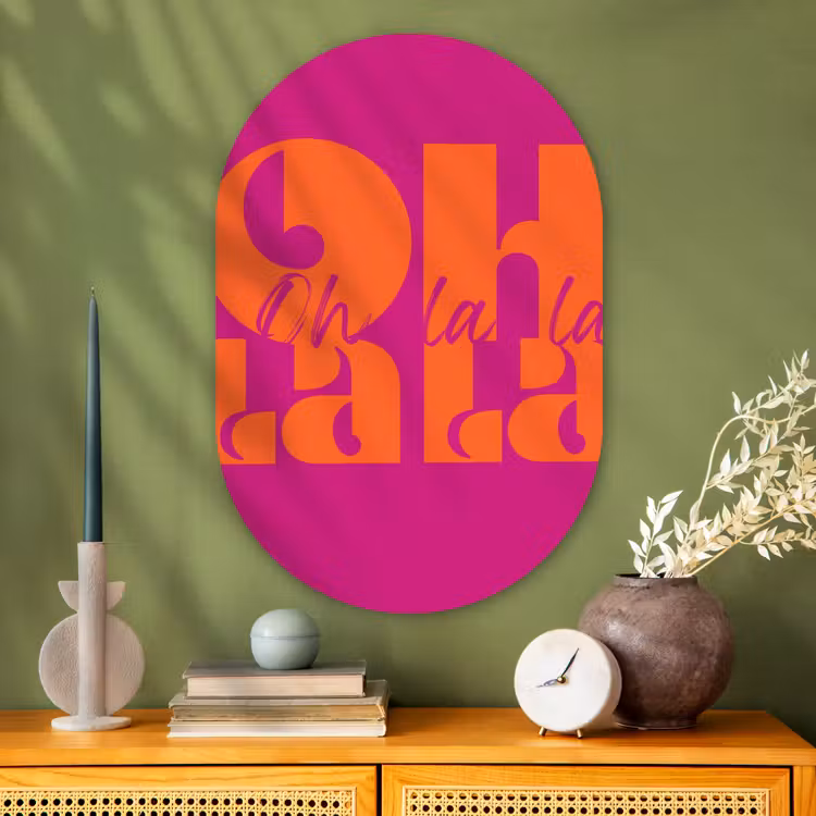 Muurovaal - Glas - Oh la la - Roze - Oranje - Gestapelde letters — 2