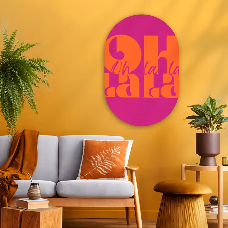 Muurovaal - Glas - Oh la la - Roze - Oranje - Gestapelde letters — 3