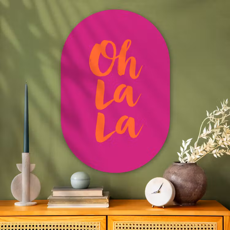 Muurovaal - Glas - Oh la la - Roze - Oranje - Minimalistisch — 2