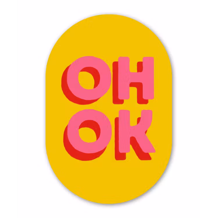 Muurovaal - Glas - Oh ok - 3D - Geel - Roze — 1