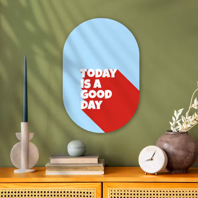 Muurovaal - Kunststof - Today is a good day - Rood - lichtblauw — 2
