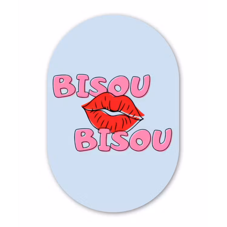Muurovaal - Glas - Bisou - Blauw - Roze - Lippen — 1