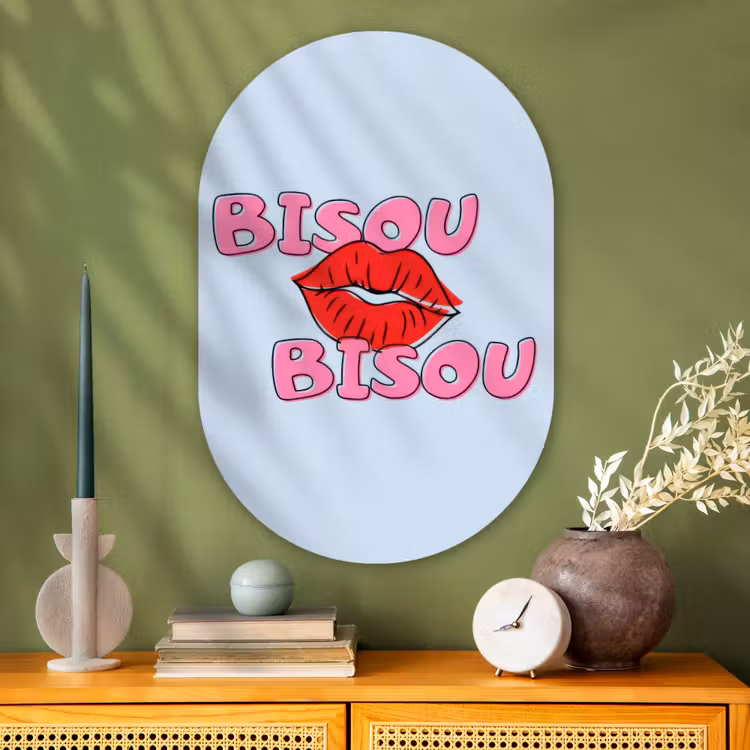 Muurovaal - Glas - Bisou - Blauw - Roze - Lippen — 2