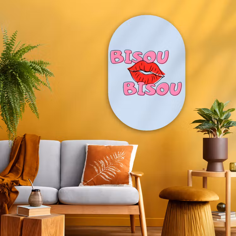 Muurovaal - Glas - Bisou - Blauw - Roze - Lippen — 3