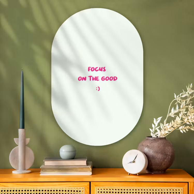 Muurovaal - Glas - Focus - Beige - Roze - Smiley — 2