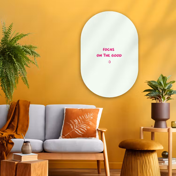 Muurovaal - Glas - Focus - Beige - Roze - Smiley — 3