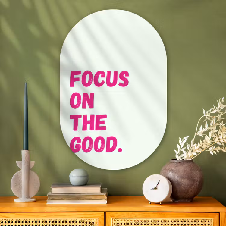 Muurovaal - Glas - Focus on the good - Beige - Roze — 2