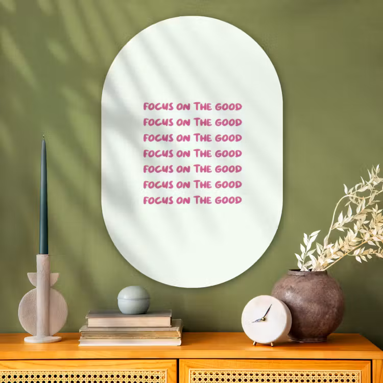 Muurovaal - Glas - Focus on the good - Roze — 2
