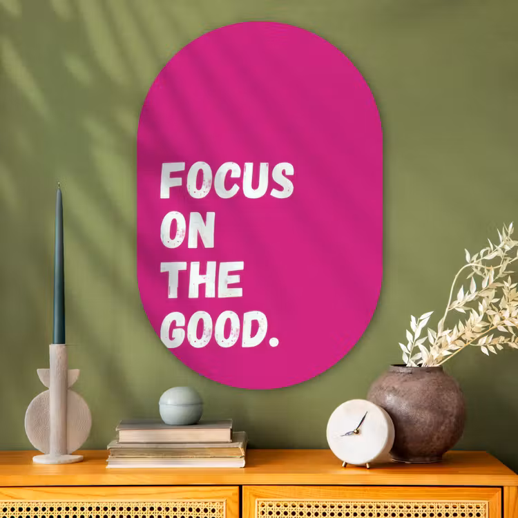 Muurovaal - Glas - Focus on the good - Roze - Simple — 2