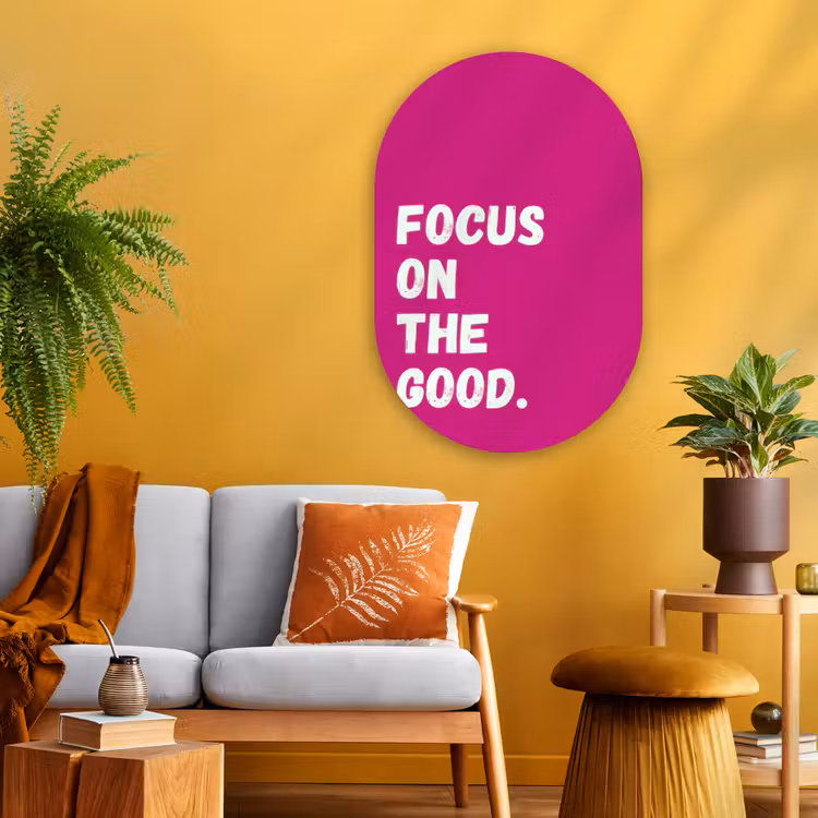 Muurovaal - Glas - Focus on the good - Roze - Simple — 3