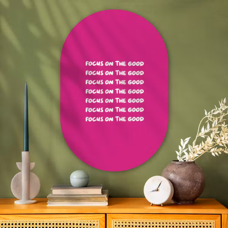 Muurovaal - Glas - Focus on the good - Roze - wit — 2