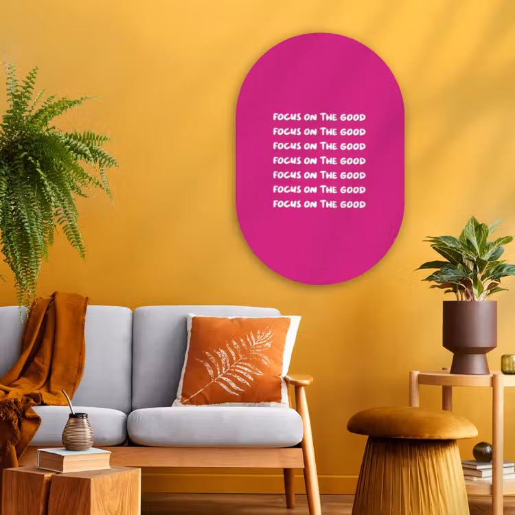 Muurovaal - Glas - Focus on the good - Roze - wit — 3