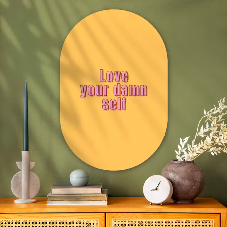 Muurovaal - Glas - Love yourself - Roze - Geel — 2