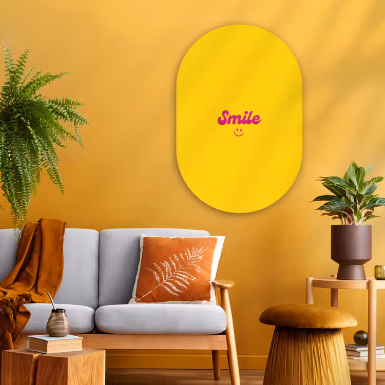 Muurovaal - Glas - Smile - Geel - Roze — 3