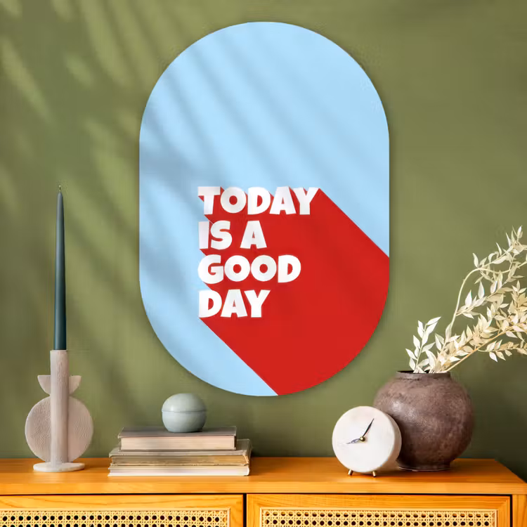 Muurovaal - Glas - Today is a good day - Rood - lichtblauw — 2