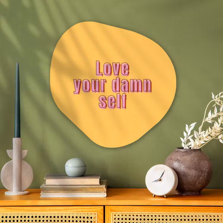 Organisch schilderij - Glas - Love yourself - Roze - Geel — 2
