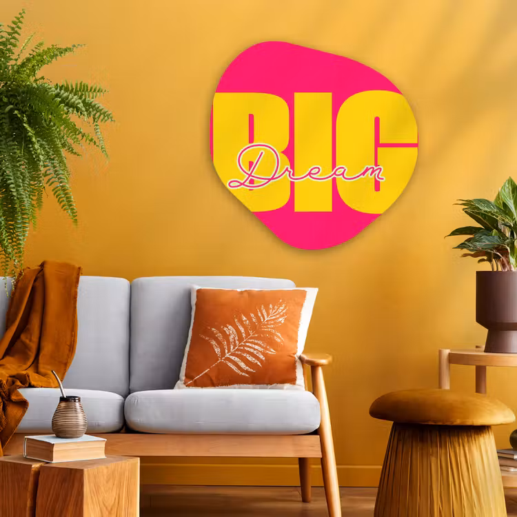 Organische schilderij - Aluminium - Dream big - Roze - Geel - Minimalistisch — 3