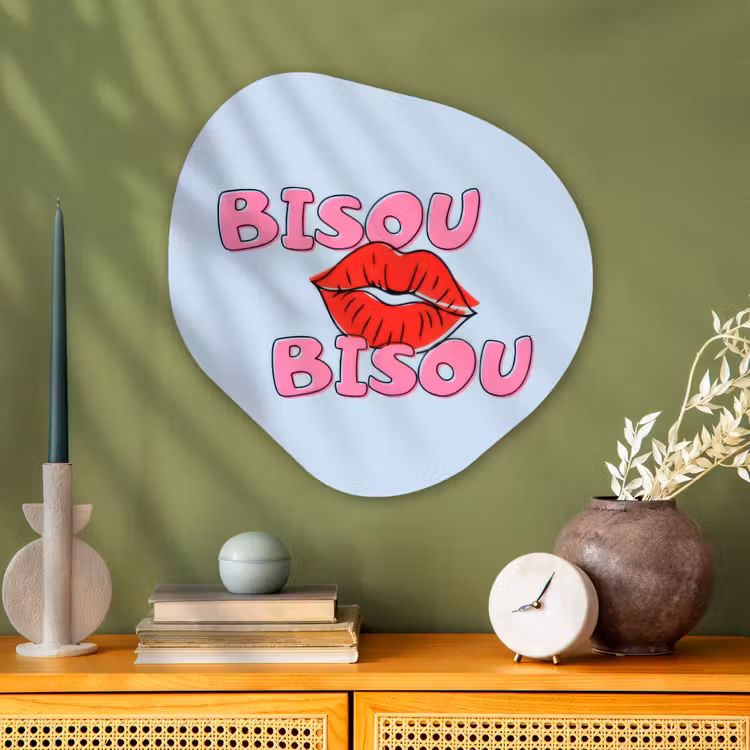 Organische schilderij - Aluminium - Bisou - Blauw - Roze - Lippen — 2