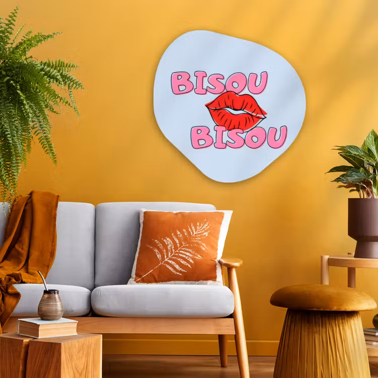 Organische schilderij - Aluminium - Bisou - Blauw - Roze - Lippen — 3