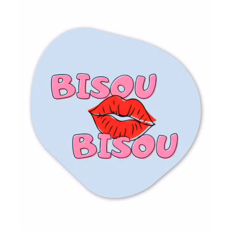 Organisch schilderij - Forex - Bisou - Blauw - Roze - Lippen — 1