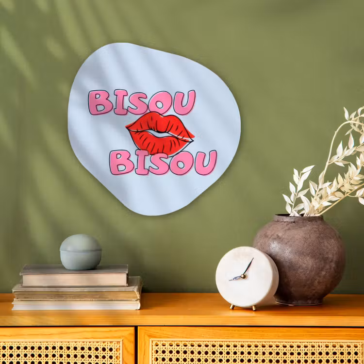 Organisch schilderij - Forex - Bisou - Blauw - Roze - Lippen — 2