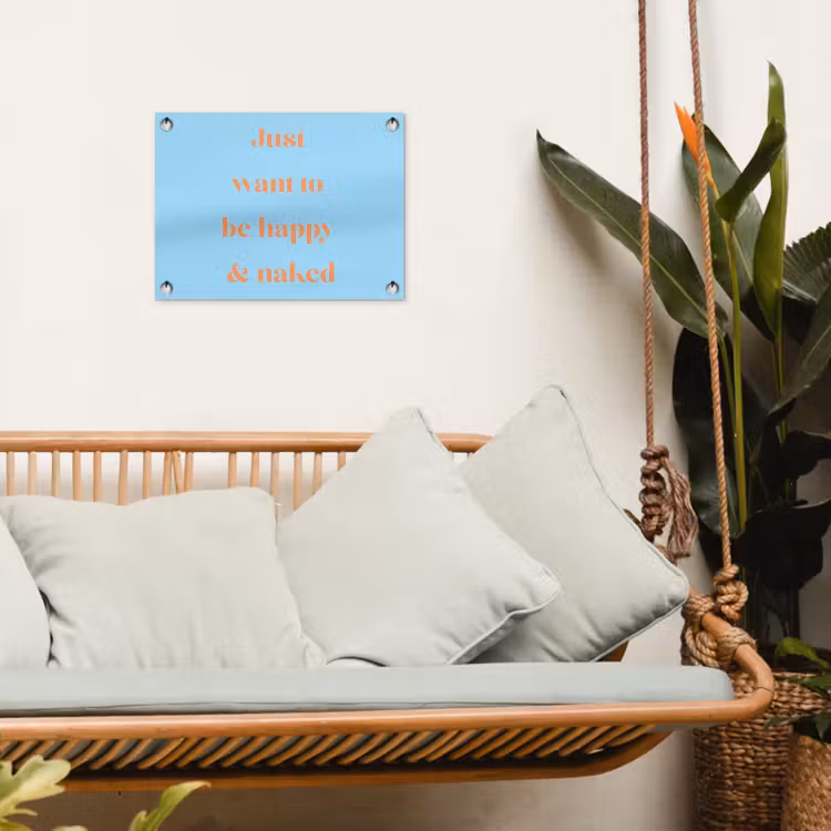 Tuinposter - Blauw - Oranje - Just want to be happy & naked — 5